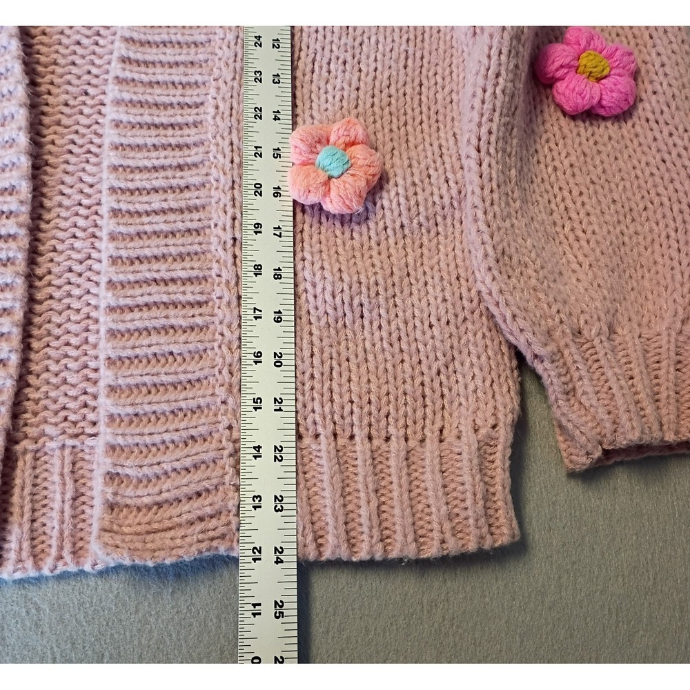 Maeve Anthropologie Chunky‎ 3D Flower Knit Cardigan O/S Pink Sweater Has Flaw - Picture 9 of 13